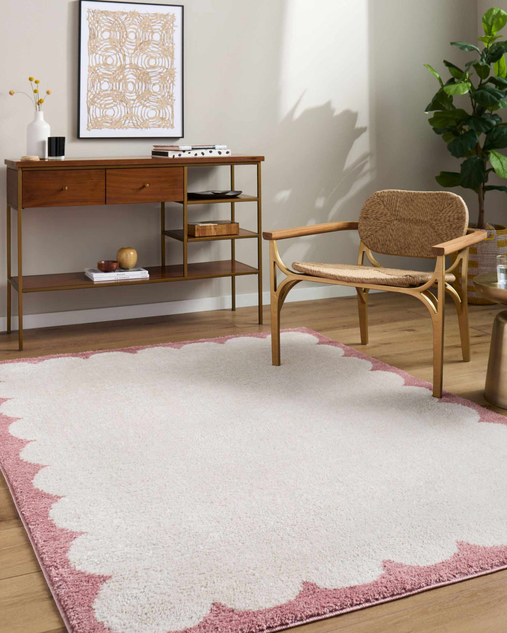Vopee Ivory Border Machine Woven Polyester Washable Area Rug