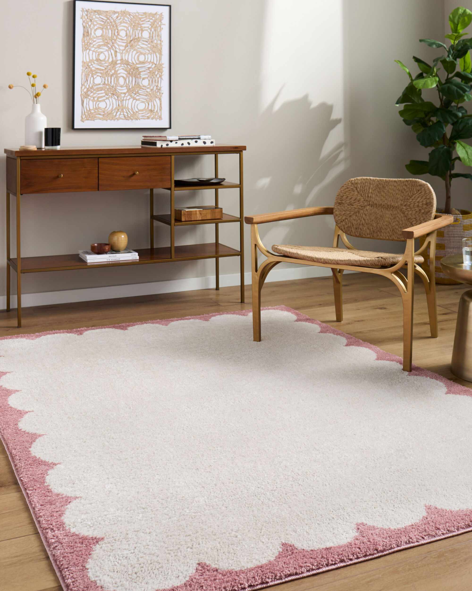 Vopee Ivory Border Machine Woven Polyester Washable Area Rug