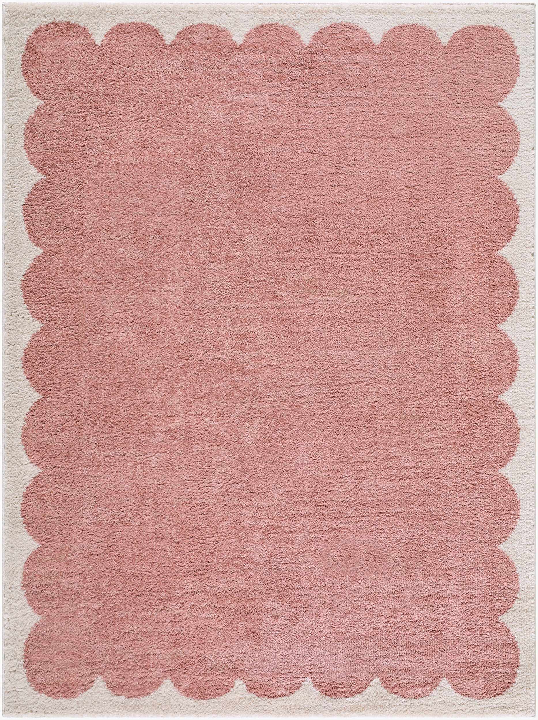 Hera Pink Border Machine Woven Polyester Washable Area Rug