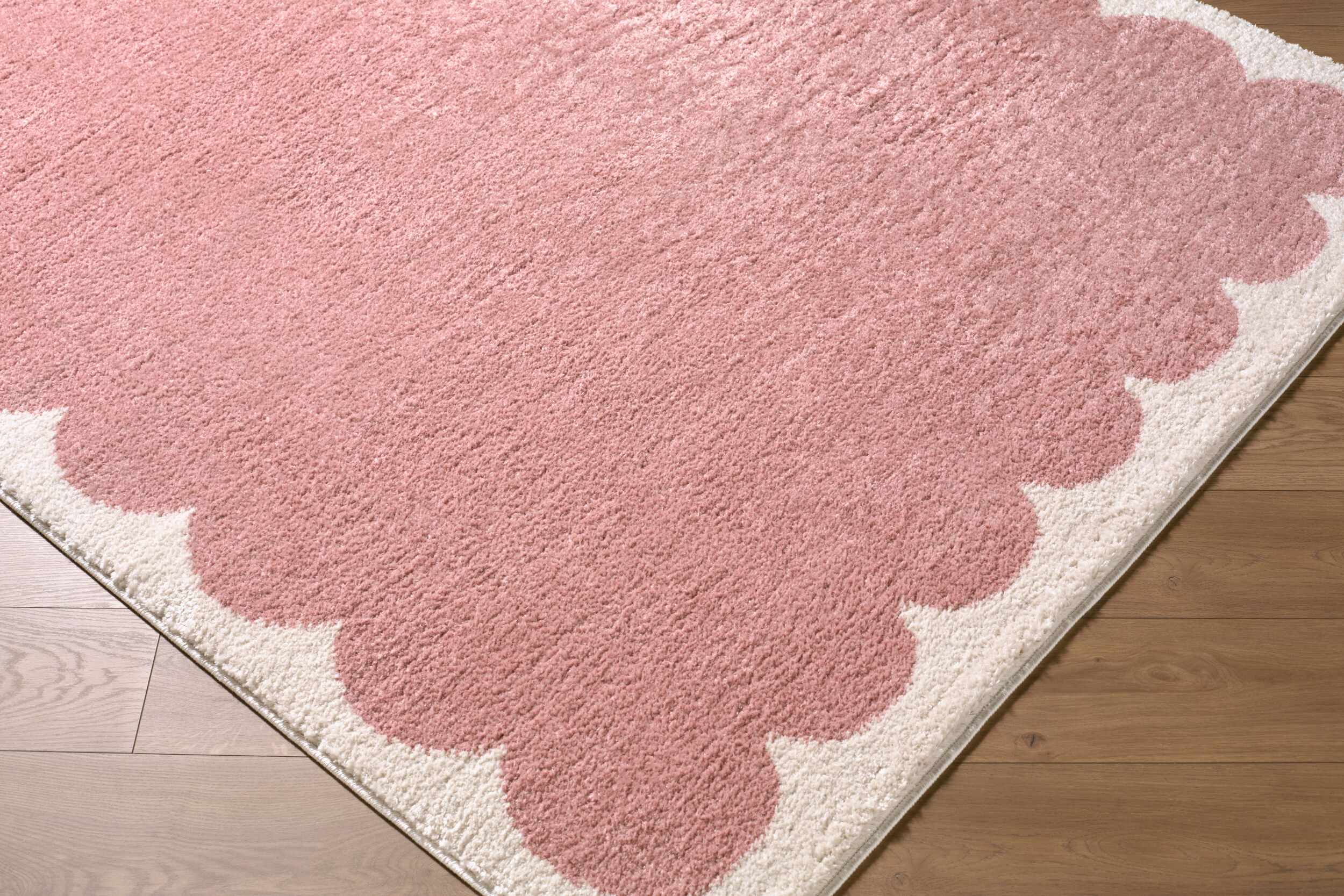Hera Pink Border Machine Woven Polyester Washable Area Rug