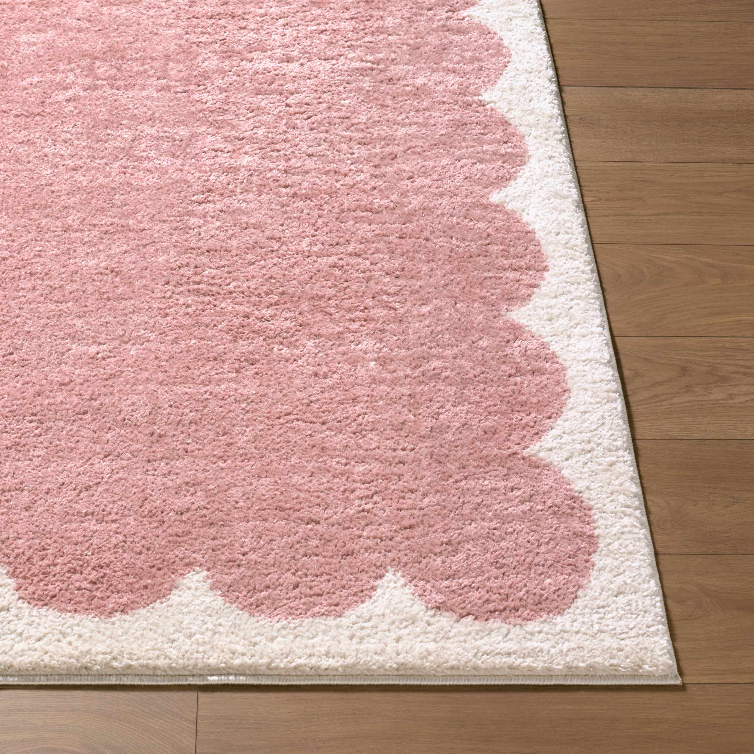 Hera Pink Border Machine Woven Polyester Washable Area Rug