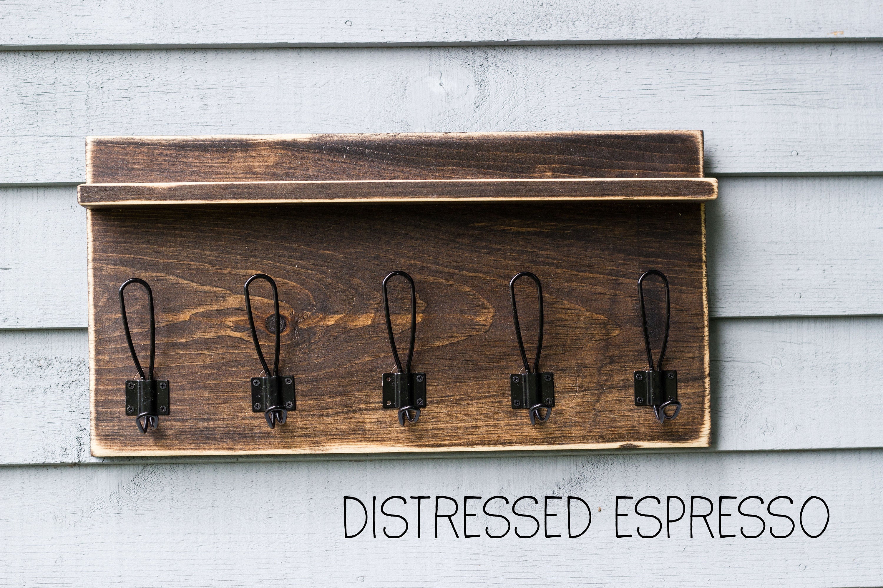 Rustic Wall Mounted Entryway Coat Rack with Farmhouse Style Hooks and Small Shelf