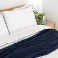 White with Navy Blue Piping  - Pure Cotton, Pure Linen or Linen Cotton Mix | 3 Piece Piped Duvet Cover Set | Handmade | Pre-washed
