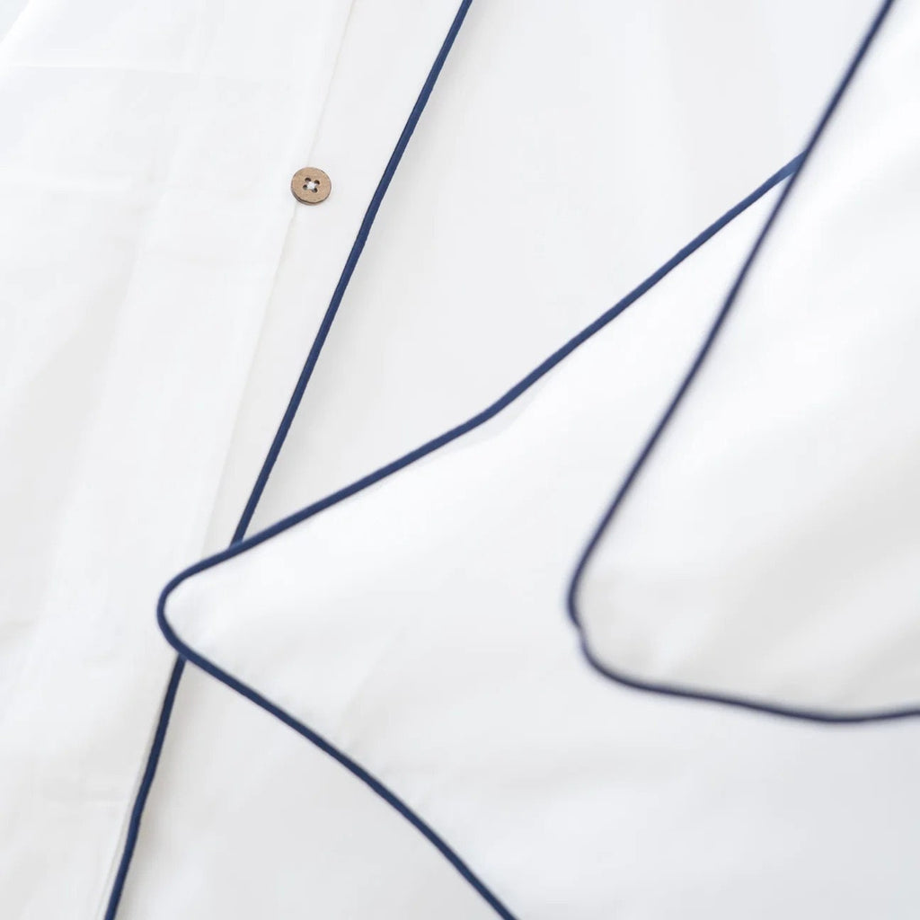 White with Navy Blue Piping  - Pure Cotton, Pure Linen or Linen Cotton Mix | 3 Piece Piped Duvet Cover Set | Handmade | Pre-washed