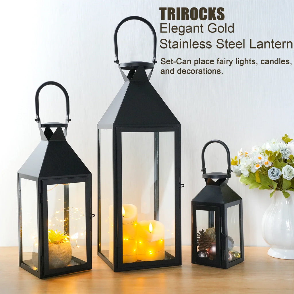 26"&19"& 13" High Elegant Candle Lantern Metal Lanterns for Versatile Indoor & Outdoor