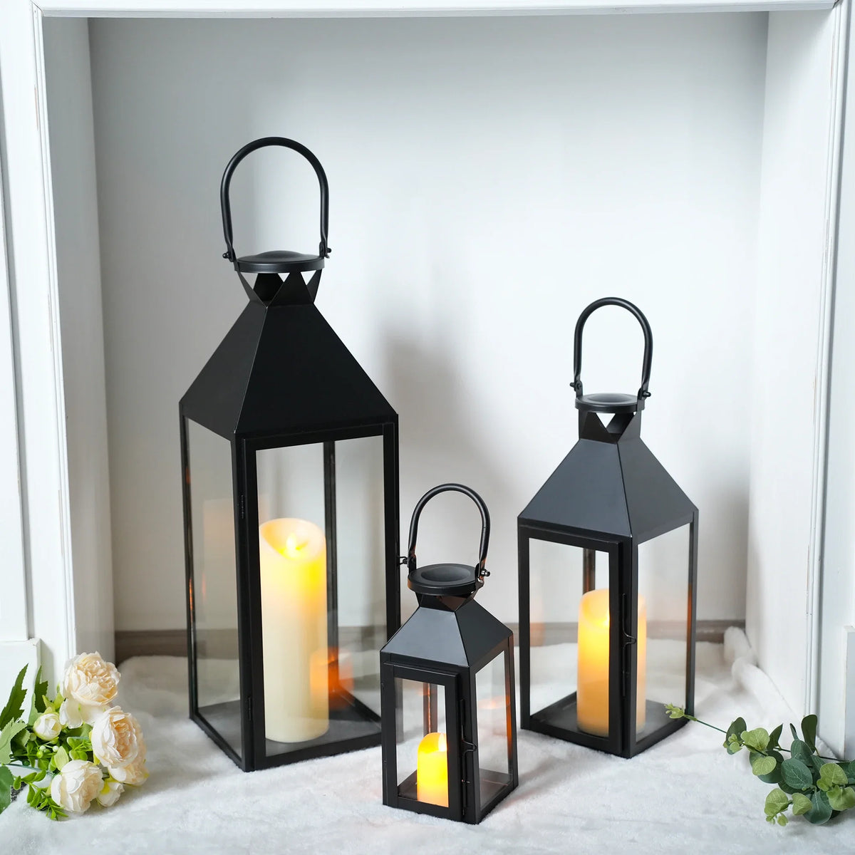 26"&19"& 13" High Elegant Candle Lantern Metal Lanterns for Versatile Indoor & Outdoor