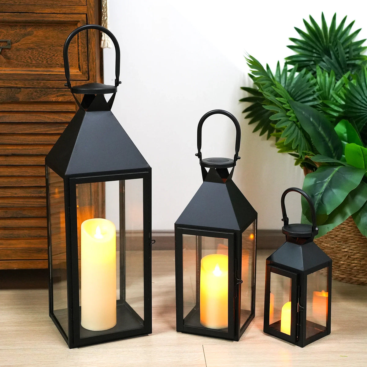 26"&19"& 13" High Elegant Candle Lantern Metal Lanterns for Versatile Indoor & Outdoor
