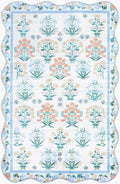 Hevua Blue Floralnature Machine Woven Polyester Washable Area Rug