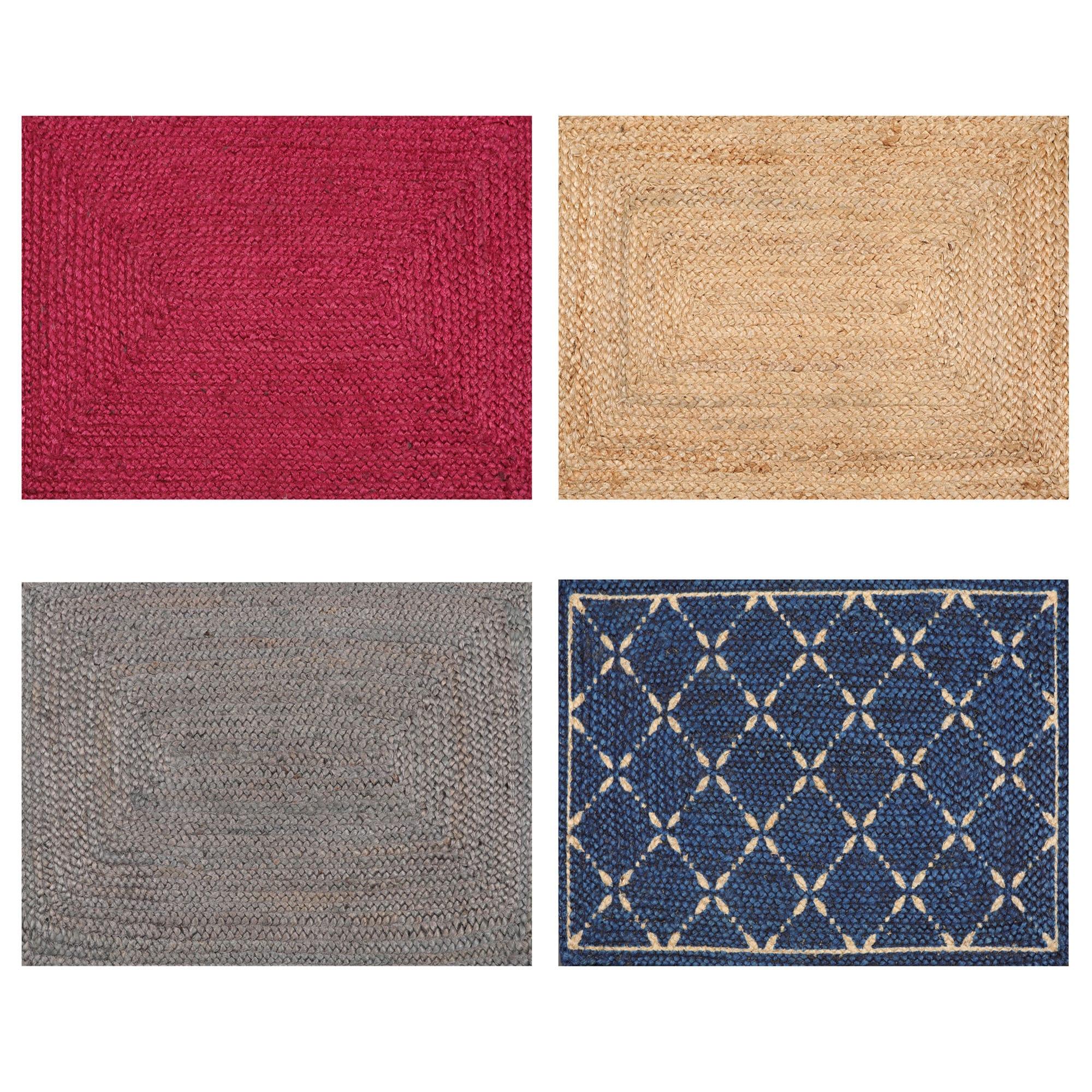 Set of Four 21"x34" Hand Braided Jute Natural Fiber Area Rug Footmat Doormat Mat Multi Color