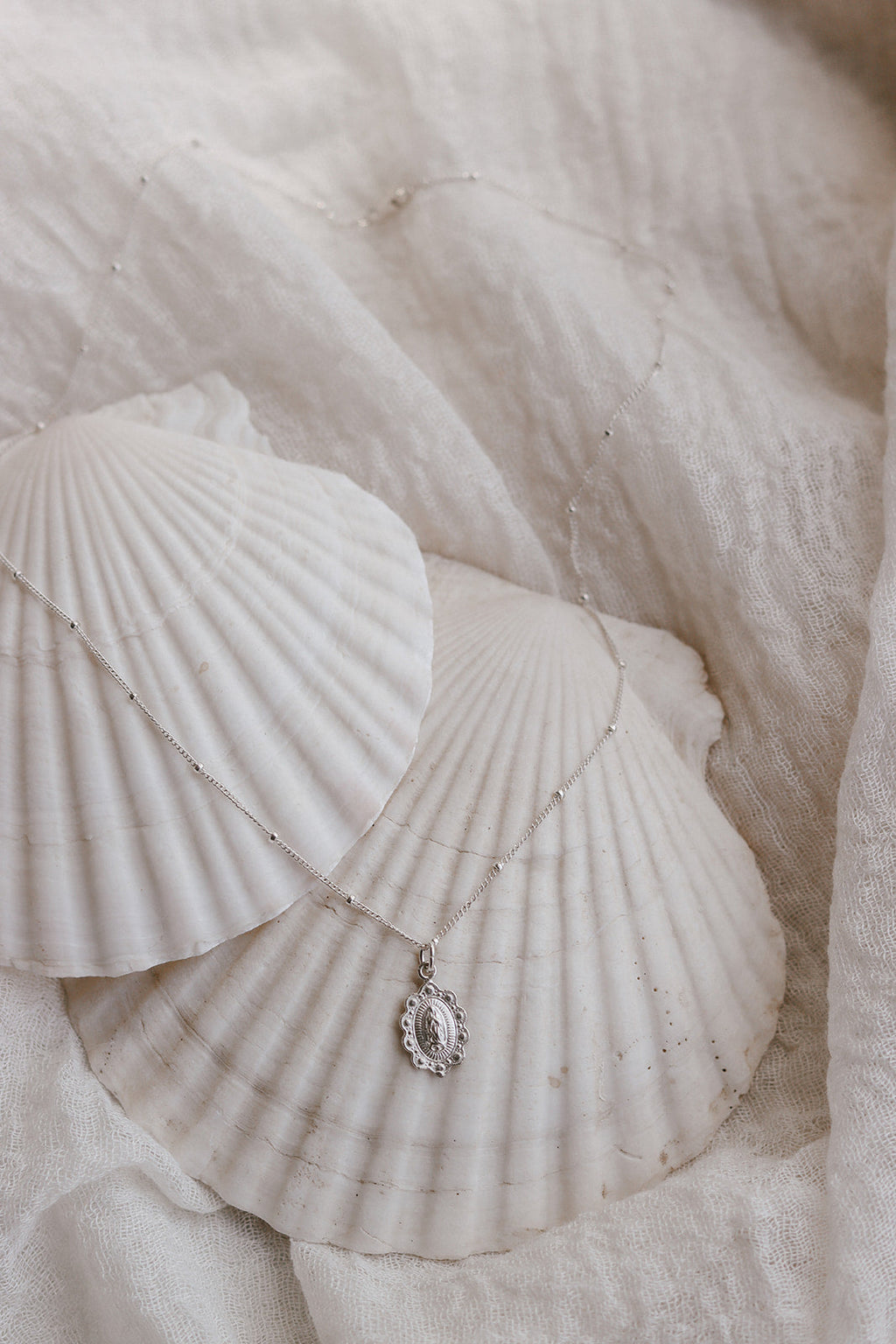 Our Lady of Guadalupe Scalloped Necklace in Sterling Silver
