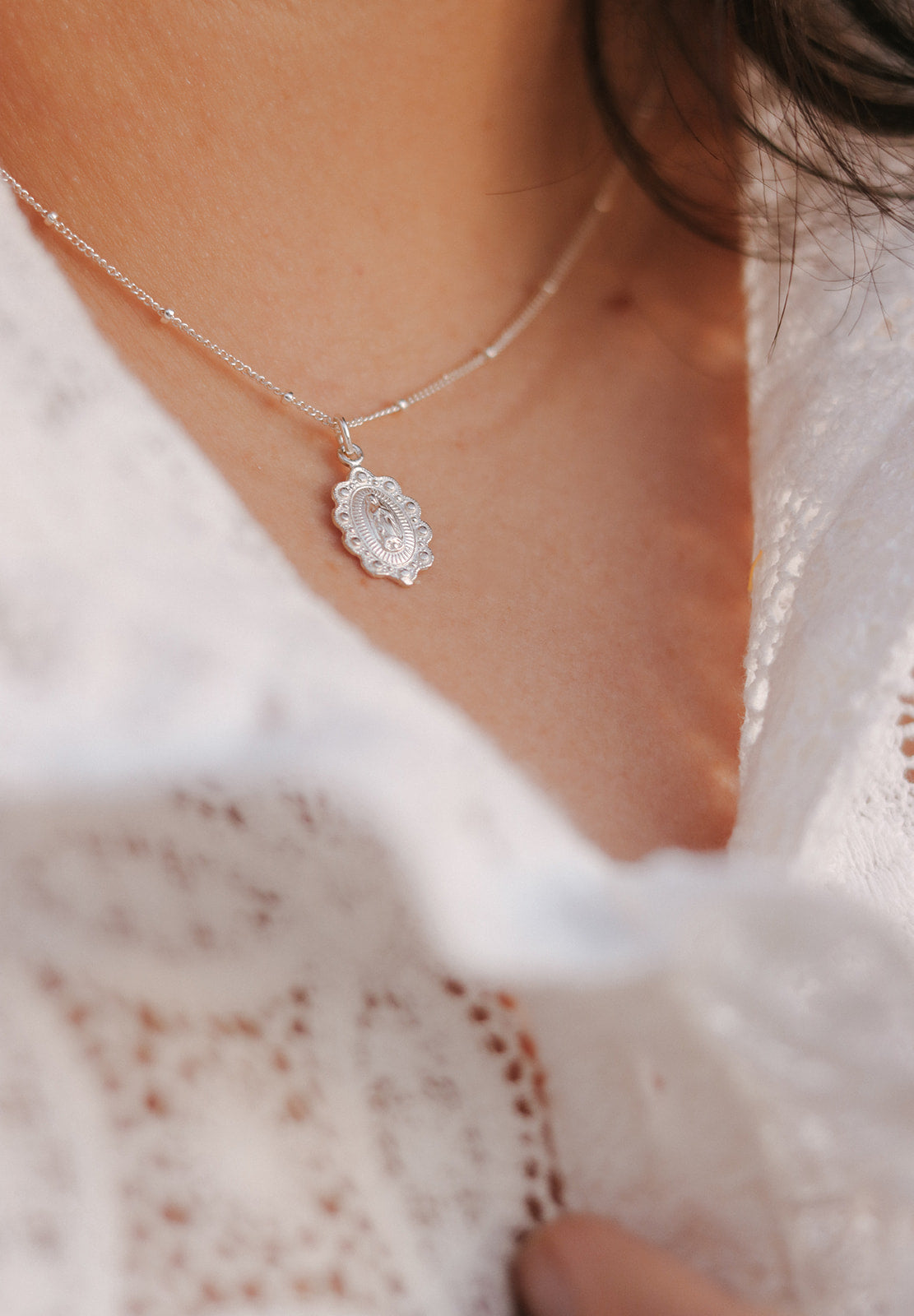 Our Lady of Guadalupe Scalloped Necklace in Sterling Silver