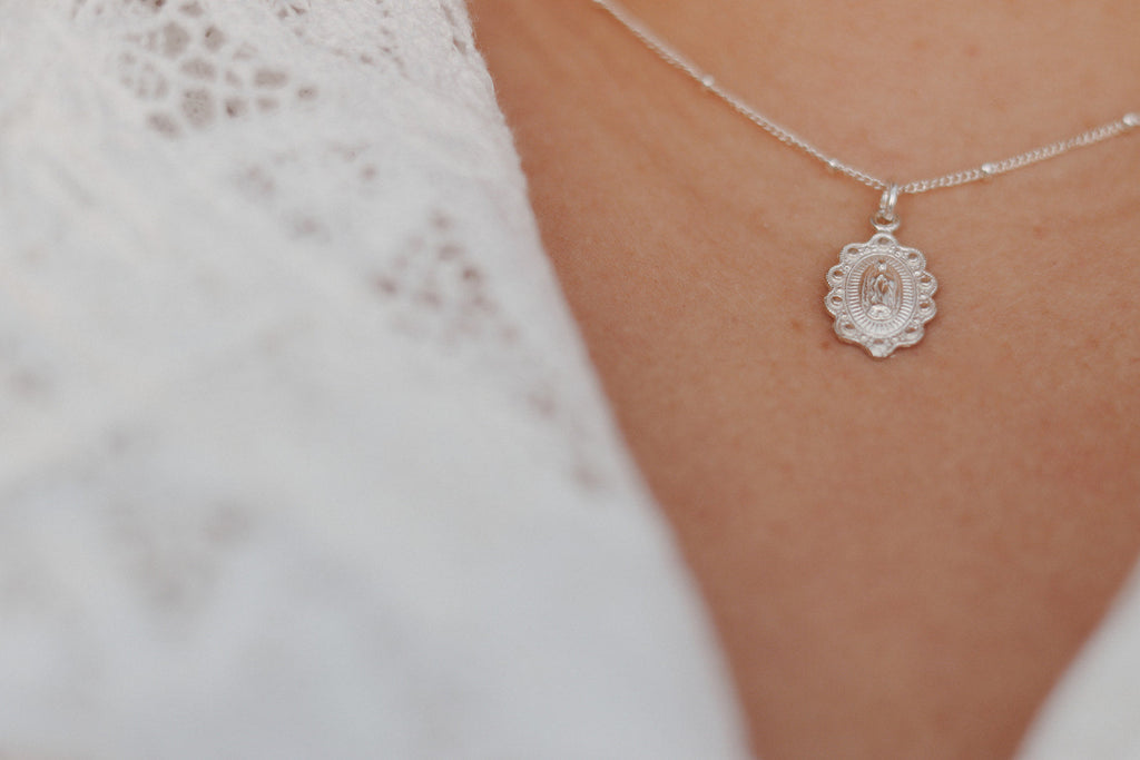 Our Lady of Guadalupe Scalloped Necklace in Sterling Silver
