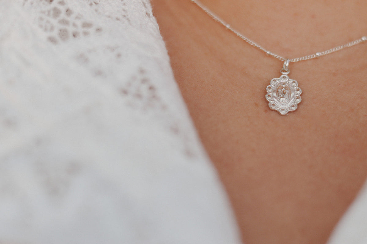 Our Lady of Guadalupe Scalloped Necklace in Sterling Silver