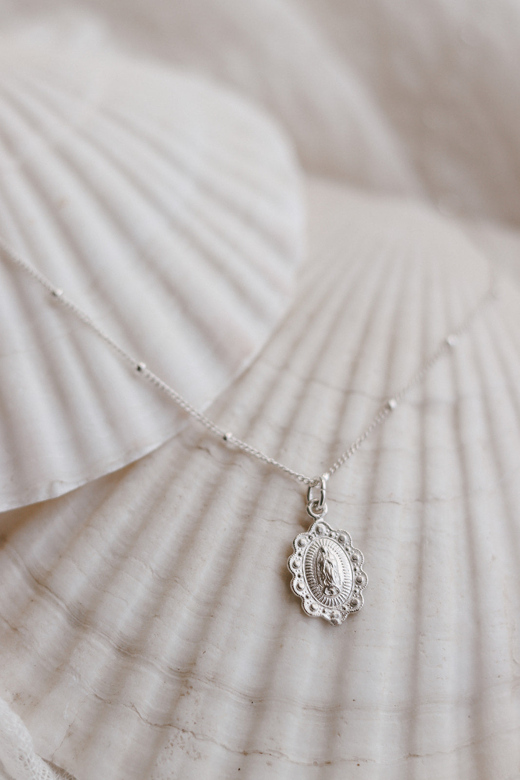 Our Lady of Guadalupe Scalloped Necklace in Sterling Silver