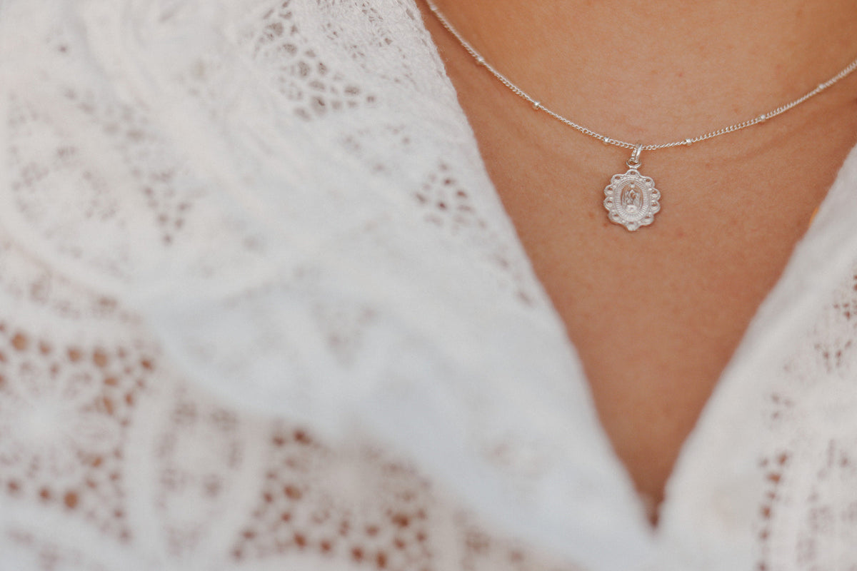 Our Lady of Guadalupe Scalloped Necklace in Sterling Silver