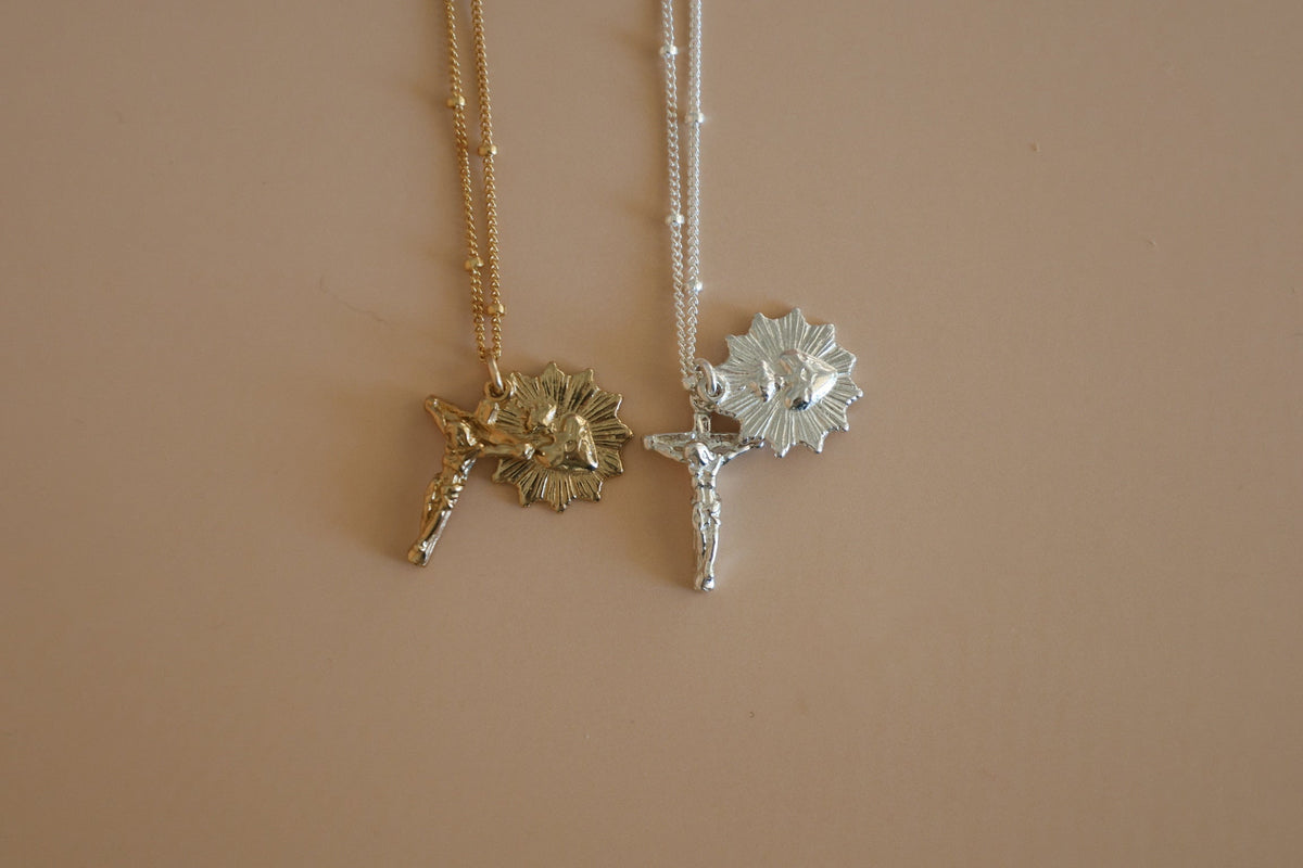 Sacred Heart and Crucifix in Sterling Silver