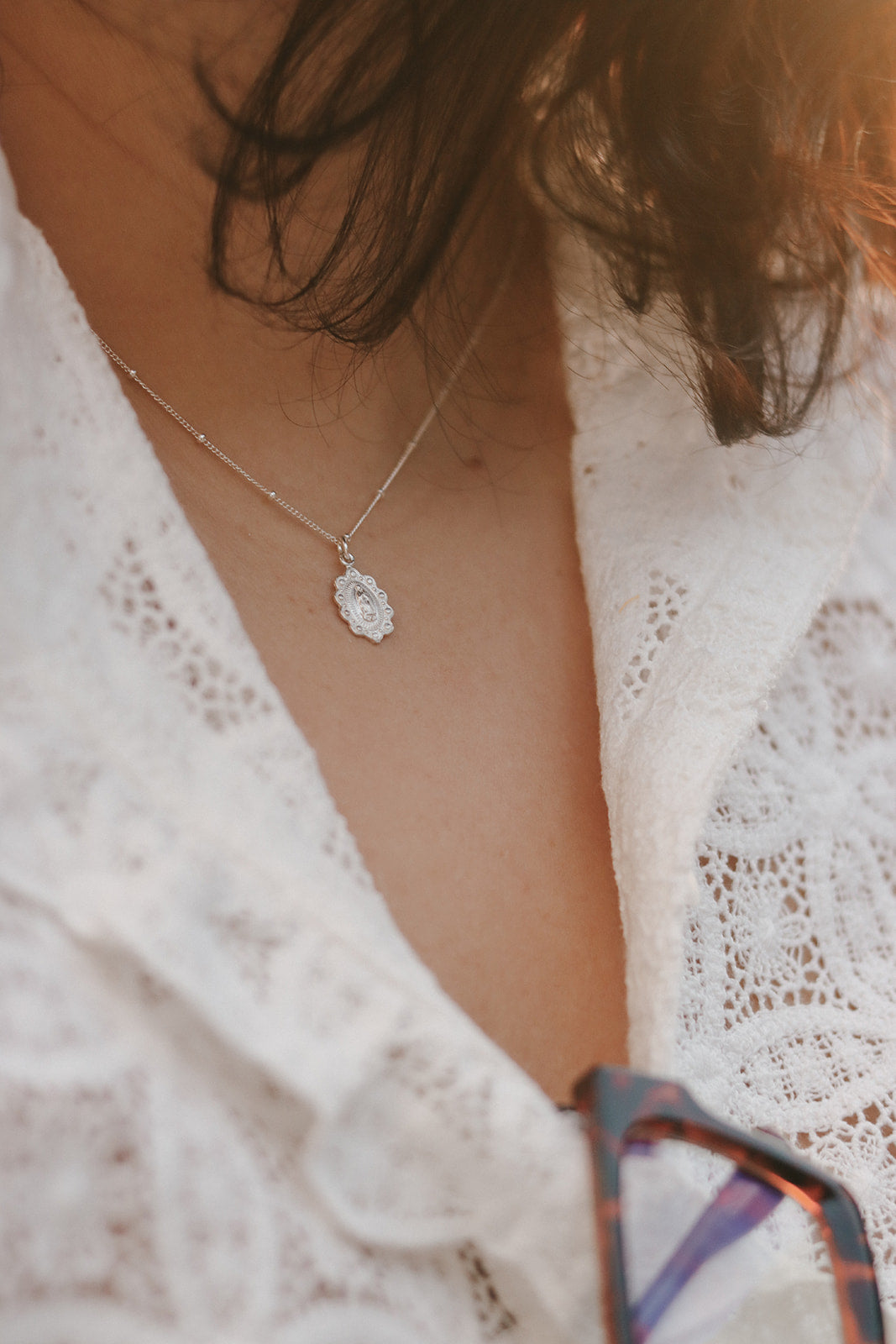 Our Lady of Guadalupe Scalloped Necklace in Sterling Silver