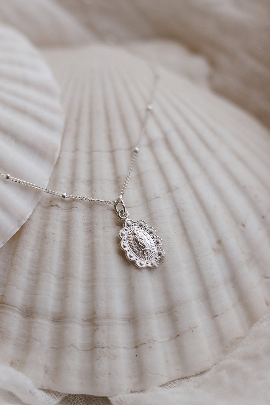 Our Lady of Guadalupe Scalloped Necklace in Sterling Silver