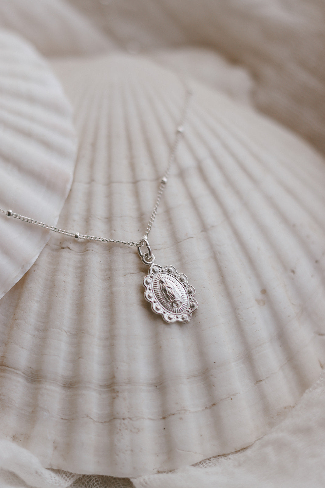 Our Lady of Guadalupe Scalloped Necklace in Sterling Silver