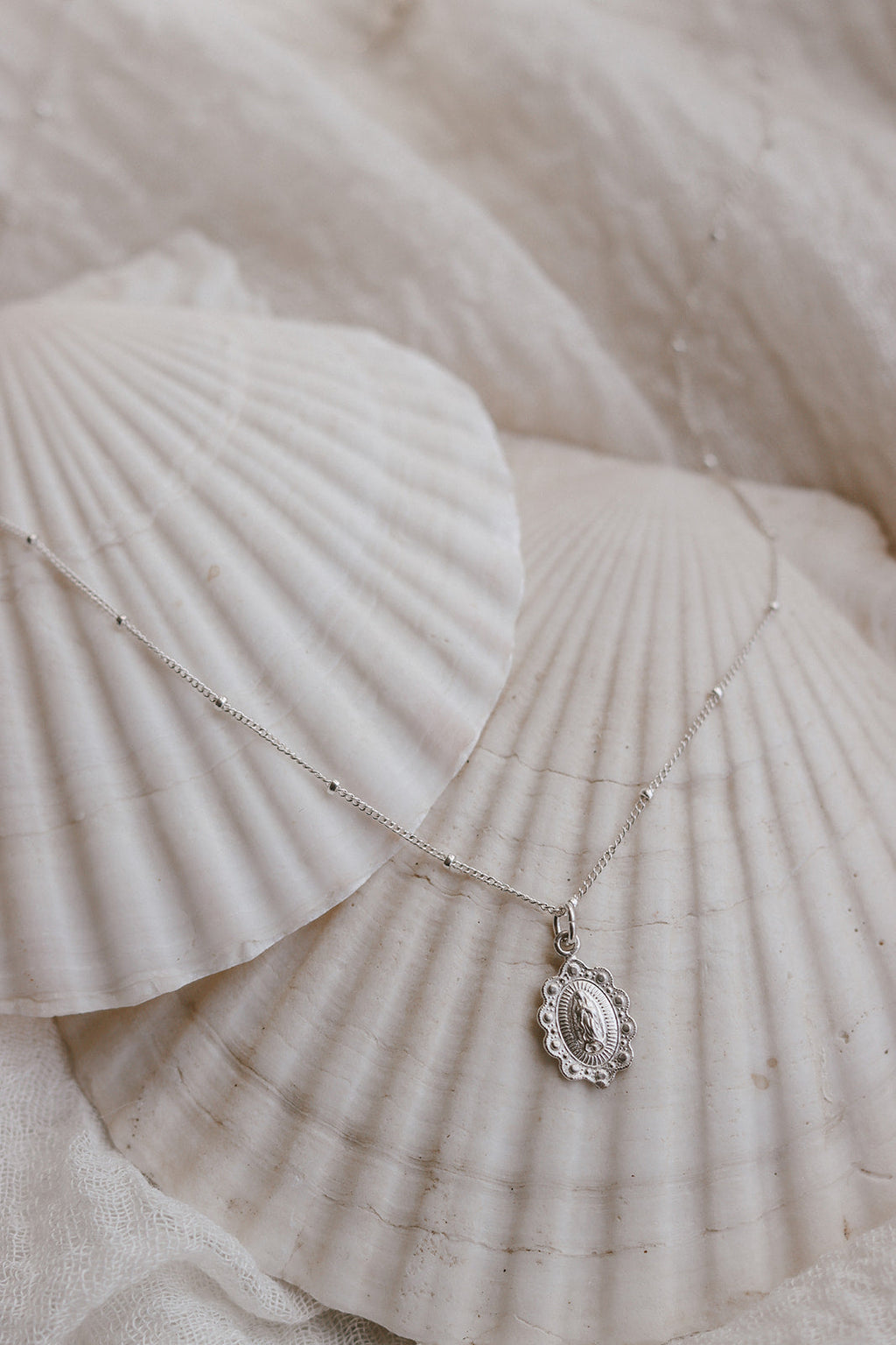Our Lady of Guadalupe Scalloped Necklace in Sterling Silver