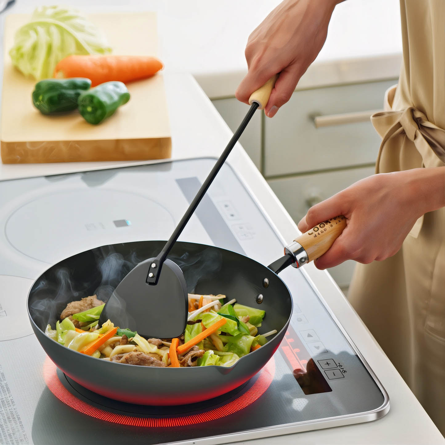 Yoshikawa 36cm Carbon Steel Wok with Stainless Steel Lid – Japan